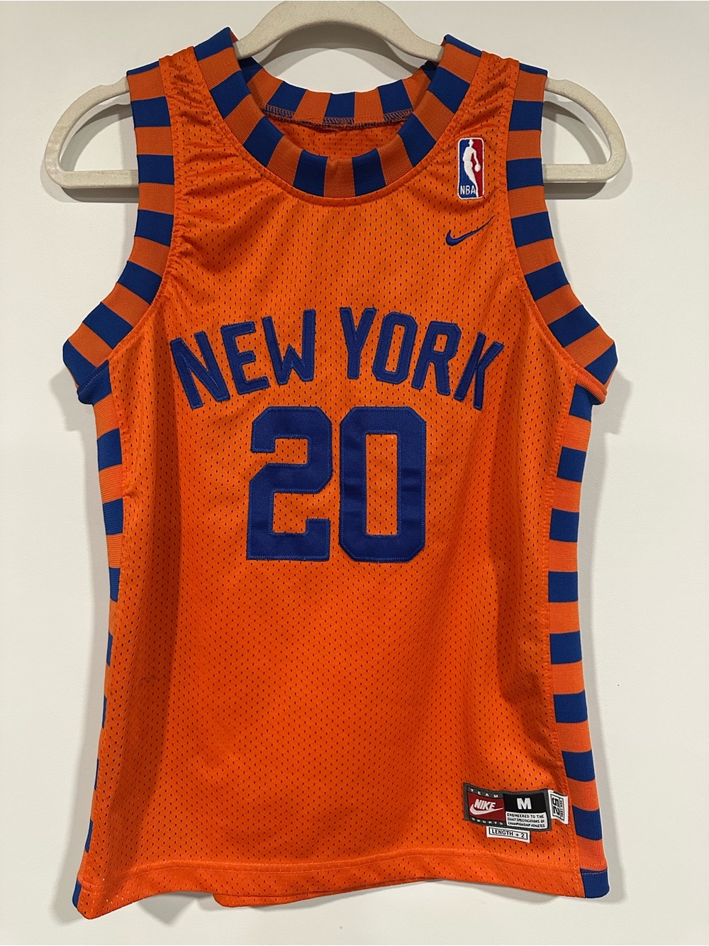Vintage Nike Allan Houston #20 New York Knicks Orange Jersey Youth Medium +2
